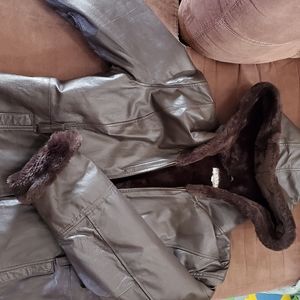 Furlined leather jacket
